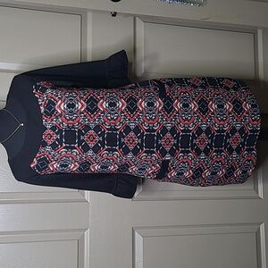 Anthropologie Aryeh Red black cream Boho ruffle sleeve Dress size large